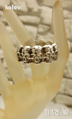 масивна Сребърна халка с черепи MEMENTO MORI размер №60-62