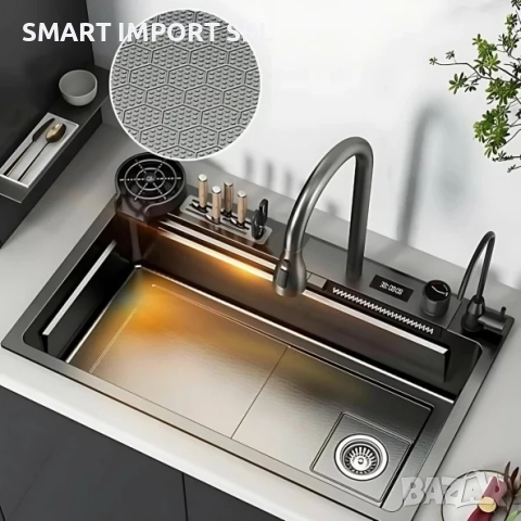 Многофункционална мивка Smart Heater, 75х46 см, филтър за вода, черен, снимка 2 - Мивки - 51995612