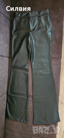 Чисто нов дамски черен лъскав кожен панталон "Zara" / "Зара", размер S, снимка 8 - Панталони - 52409408