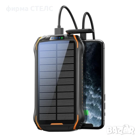 Преносима батерия STELS PowerMax 20K, 20000mAh, соларен панел, LED фенер, черно-оранжева, снимка 16 - Външни батерии - 50559228