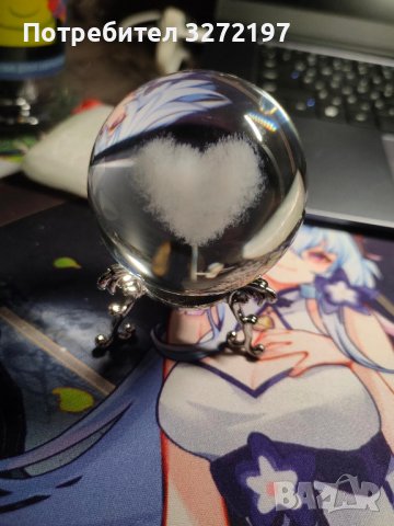 3D Прозрачен орнамент сърце в кристална топка 60 мм + стойка орнамент, снимка 2 - Статуетки - 43684326