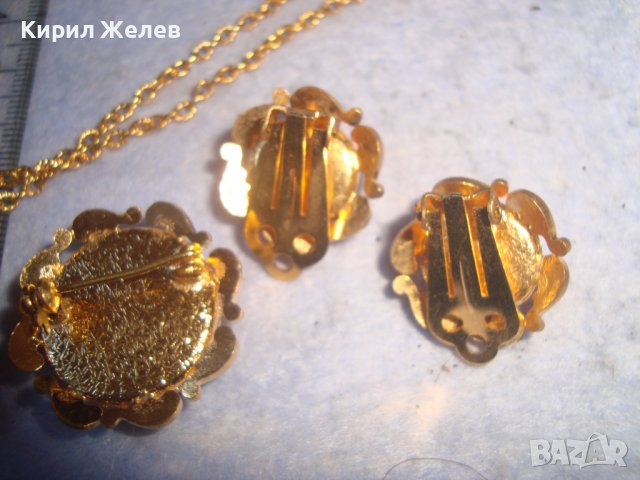 ПОЗЛАТЕНИ КОЛИЕ ОБЕЦИ БРОШКА БРОНЗ с ЮВЕЛИРНО ШЛИФОВАНО КОТЕШКО ОКО АРТ ДЕКО ПРЕКРАСНИ БИЖУТА 27967, снимка 12 - Бижутерийни комплекти - 37115412