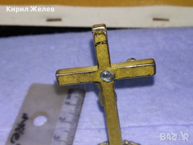 Стара ПОЗЛАТЕНО НАСТОЛНО РАЗПЯТИЕ КРЪСТ Много КРАСИВ МЕТАЛЕН 41358, снимка 2 - Колекции - 43738679