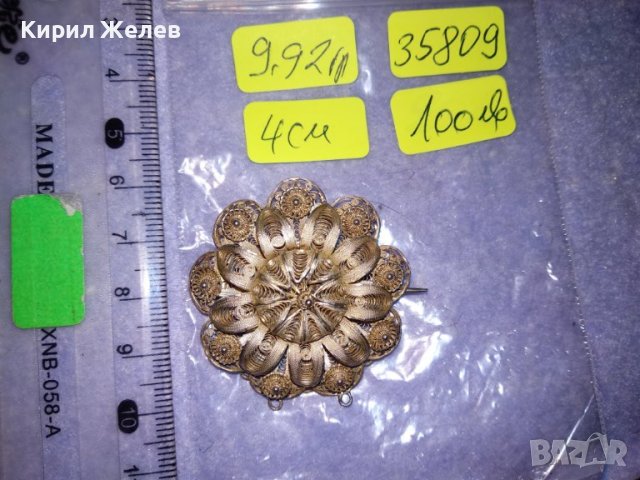РАЗКОШНА СТАРИННА СРЕБЪРНА ФИЛИГРАННА ФЛОРАЛНА БРОШКА ФИНА МАЙСТОРСКА РЪЧНА ИЗРАБОТКА УНИКАТ 35809, снимка 6 - Антикварни и старинни предмети - 39507059