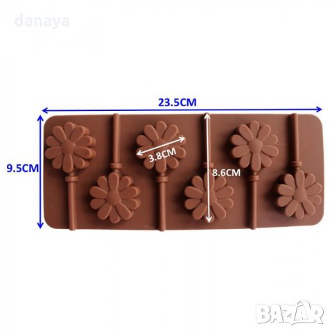 1436 Силиконова форма за близалки Цветенца Lolly Pop 6 гнезда, снимка 5 - Форми - 28334910