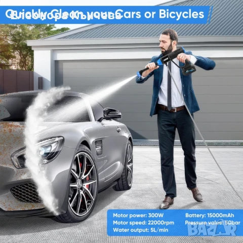 Акумулаторна водоструйка 48V – Пистолет за миене с LCD дисплей и 6 режима 