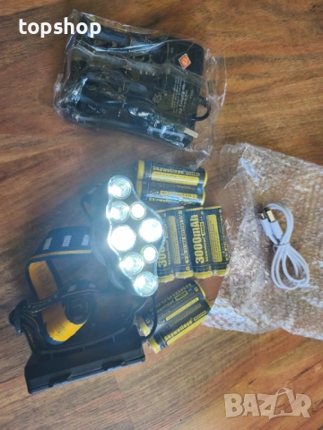 Челник с 8 батерии и зарядно, Професионален комплект челник 18000 лумена с 8 батерии 3000mAh..., снимка 9 - Прожектори - 53399161