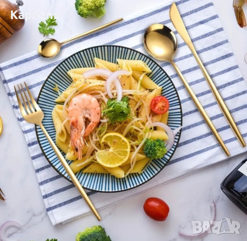 Комплект 30 части за хранене - златисто, снимка 4 - Прибори за хранене, готвене и сервиране - 44865255