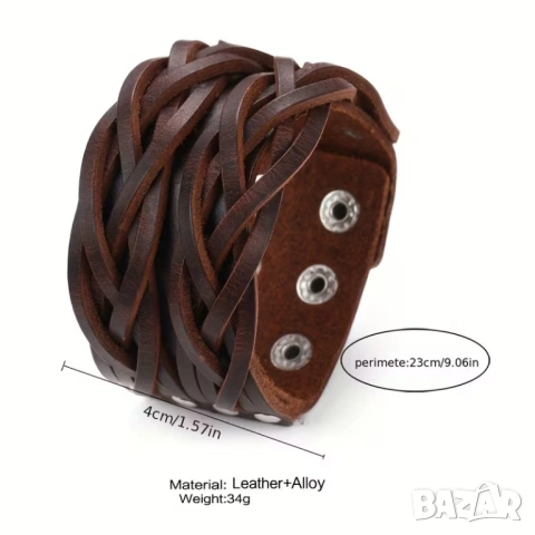 Мъжка гривна от естествена кожа., снимка 3 - Гривни - 53464468