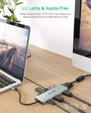 Докинг станция TOTU 9 в 1, USB C хъб,с троен дисплей с режим на Collage Display, двоен 4K HDMI, VGA, снимка 3 - Мрежови адаптери - 49157659