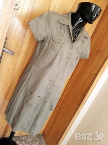 Маслено зелена рокля риза тип работно облекло Л/ХЛ, снимка 2 - Рокли - 33381951
