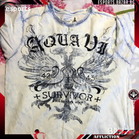 Автентична мъжка тениска Aqua VI Survivor White - Blue Wash размер М, снимка 1 - Тениски - 29668060