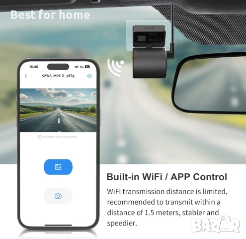 KAWA Даш камера 2K 1296P Mini 3, снимка 2 - Камери - 53427793