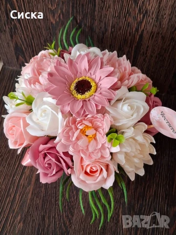 Букет със сапунени цветя от пластичен сапун , снимка 3 - Подаръци за жени - 50498909