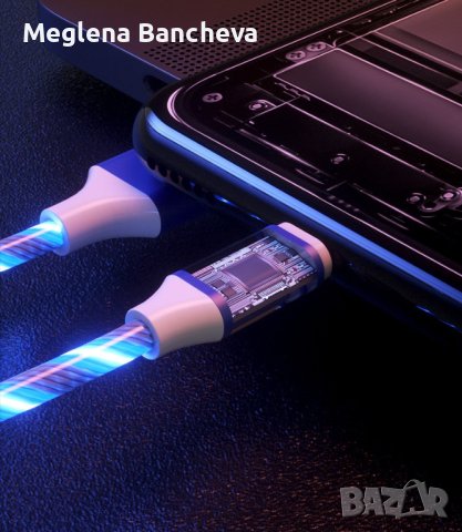  Универсален, светещ, троен кабел с накрайници за iPhone / TYPE C / microUSB , снимка 6 - USB кабели - 42995345