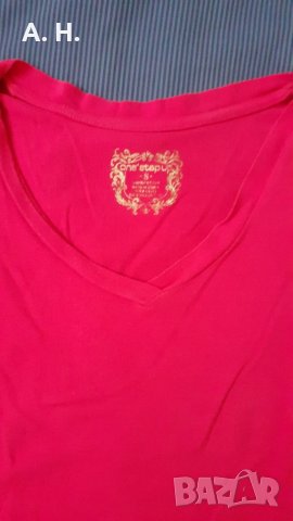 Дамска цикламена памучна тениска с остро деколте , снимка 3 - Тениски - 24976638