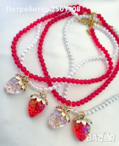 Ръчно изработени перлени колиета с ягодки , снимка 2 - Колиета, медальони, синджири - 53563355