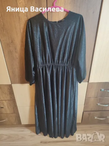 Черна брокатена дълга официална рокля с коланче, снимка 1