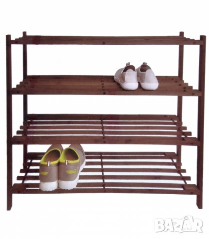 Дървена етажерка за обувки на четири рафта - код 1059742