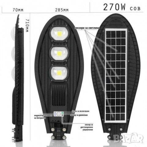 Топ цена! LED Соларна лампа 270W с дистанционно и сензор за движение, снимка 2 - Соларни лампи - 38088029