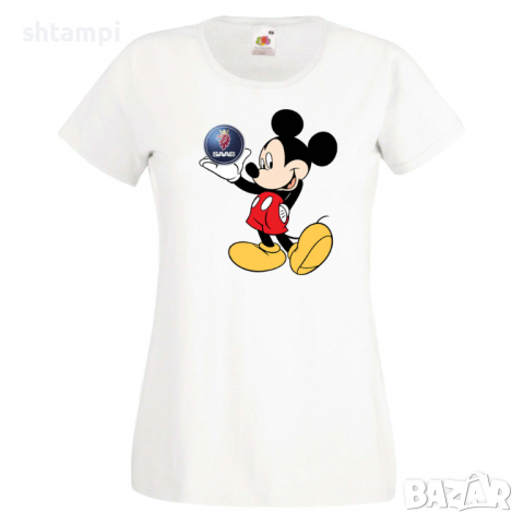 Дамска тениска Mickey Mouse SAAB .Подарък,Изненада,, снимка 2 - Тениски - 36528878
