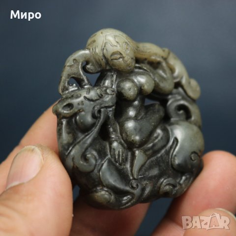ЕСТЕСТВЕН НЕФРИТ ЖАДЕИТ ЕРОТИКА ТИГЪР ФИГУРКА ТАЛИСМАН ГРАВИРАН , снимка 7 - Колекции - 40194495