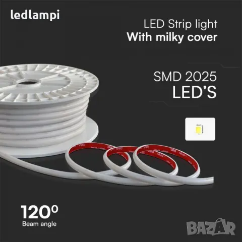 LED лента COB 220V IP65 286LED Топло Бяла Светлина 50m/ролка, снимка 2 - Лед осветление - 48282528