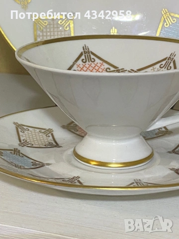 Винтидж порцеланова тройка Oscar Schaller Bavaria (1918–1935 г.) , снимка 5 - Антикварни и старинни предмети - 53491785