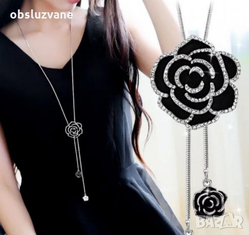 Черно цвете на сребърна верижка, снимка 2 - Колиета, медальони, синджири - 33214786