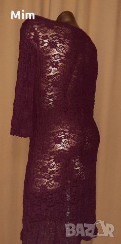 MONGUL M/L Дантелена, прозрачна рокля бордо с дълъг ръкав , снимка 5 - Рокли - 34853367