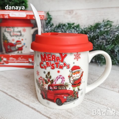 3268 Коледна чаша с капак и лъжичка в подаръчна кутия, 320 мл, снимка 2 - Чаши - 38635860