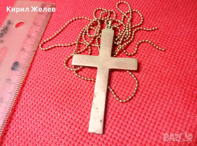 СТАР МЕСИНГОВ СТИЛЕН НАГРЪДЕН КРЪСТ и ЗЛАТИСТА ФИНА ВЕРИЖКА с НУЖДА от ЗАКОПЧАЛКА 43031, снимка 3 - Антикварни и старинни предмети - 47282720
