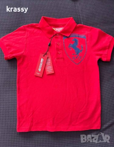 НОВА детска тениска с якичка Ferrari (размер 7-8 години)
