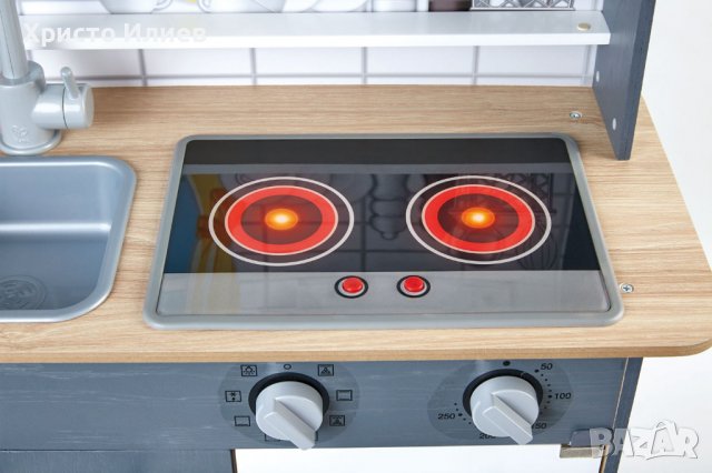 Детска Дървена Кухня Фурна Котлони Микровълнова Звук Светлина Аксесоари, снимка 4 - Играчки за стая - 39405979