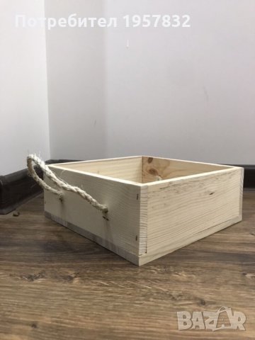 Декоративна дървена кутия с конопена дръжка, снимка 2 - Декорация за дома - 26229248