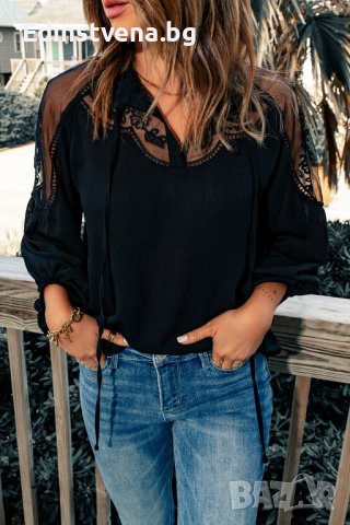 Дамска елегантна блуза в черно с дълъг ръкав, снимка 1 - Блузи с дълъг ръкав и пуловери - 43503229