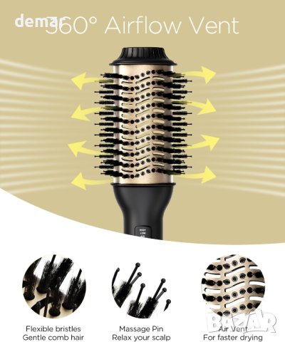 Четка с горещ въздух за сушене, изправяне, обем на коса - 60 мм овален дизайн - черен, снимка 5 - Сешоари - 43673765