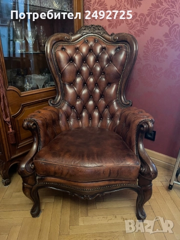Диван и 2 кресла барок Италия честер естествена кожа, снимка 3 - Дивани и мека мебел - 31358618