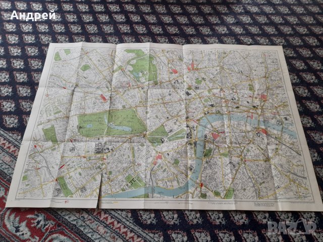 Стара карта на Централен Лондон, снимка 3 - Други ценни предмети - 44002833