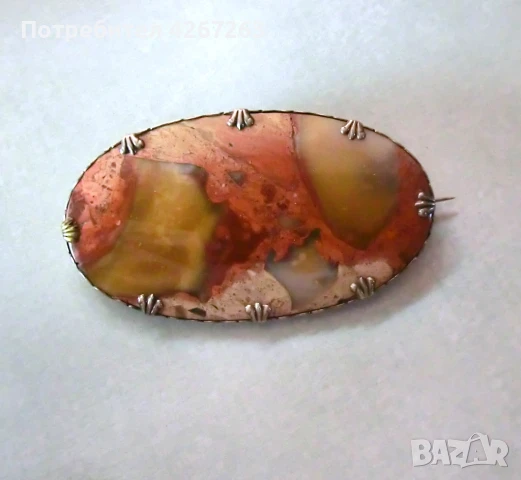 Старинна брошка с естествен камък дендритен ахат, снимка 6 - Други - 49417112