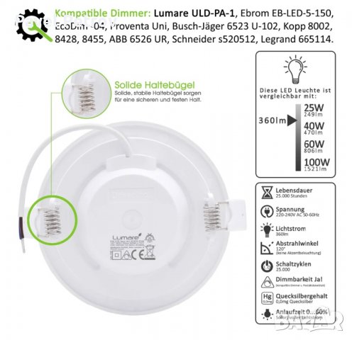 LED панели за вграждане LUMARE 6W - влагоустойчиви, димируеми, снимка 3 - Лампи за баня - 40055720