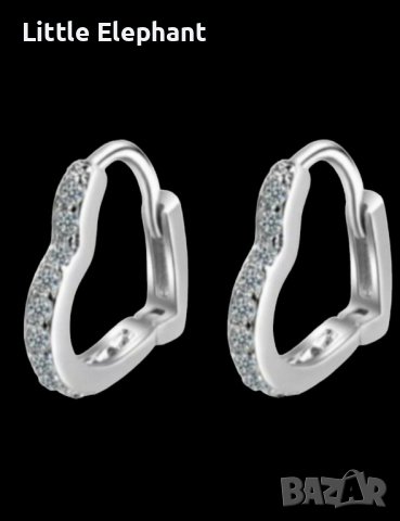 Сребърни обеци колекция"Hearts" с кристали white/нови, снимка 1