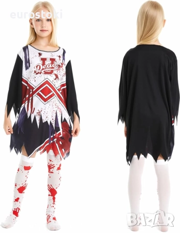 Костюм на ужасяваща зомби мажоретка за момичета, за Хелоуин, костюм на мажоретка за деца с чорапи, снимка 2 - Детски комплекти - 52136400