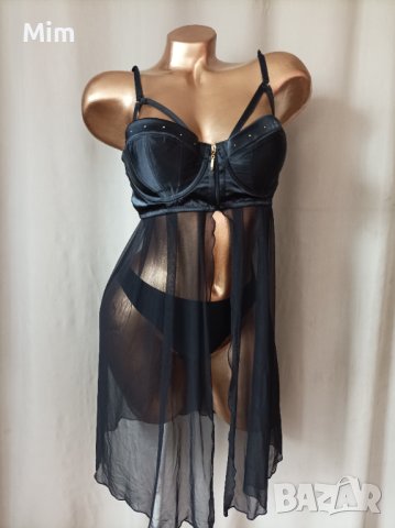 75 С Черна нощница със сатенена бриджитка с чокър, снимка 8 - Корсети, бюстиета, топове - 40846614