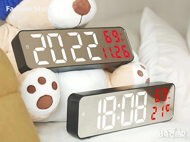 Електронен LED часовник-огледало с будилник и термометър