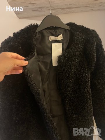 Пухкаво черно палто Mango, снимка 3 - Палта, манта - 43623489