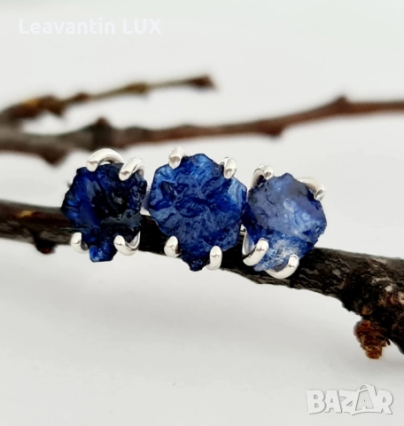 Сребърен пръстен с необработени Сапфири , снимка 6 - Пръстени - 51481159