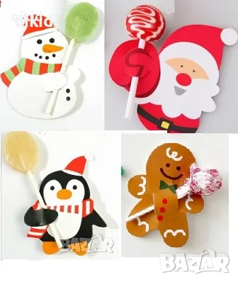 Коледни пингвин дядо коледа човече снежен 25 бр картонени парти поставки за близалки рожден ден 