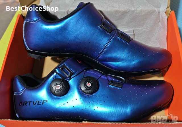 Мъжки велосипедни обувки, съвместими с SPD и Delta педали, дишащи, неплъзгащи - Сини UK 10 / EU 44, снимка 3 - Аксесоари за велосипеди - 53136698