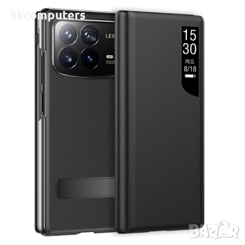 Калъф с Прозорец и Стойка за Xiaomi Mix Fold 4 5G - PU Кожа, Магнитно затваряне, Вкл. Протектор - 3 